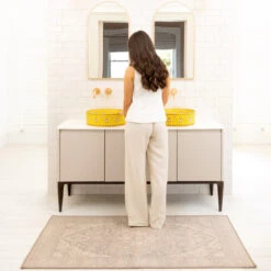 Soft Washable Beige Doormat - Mariana -Kukoon Rugs Store Washable Marianna room web bathroom S 2