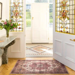 Soft Washable Burgundy Bathroom Mat - Rubyana 13 Soft Washable Burgundy Bathroom Mat - Rubyana -Kukoon Rugs Store Washable Rubyana room web RRL location hall 1