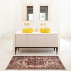 Soft Washable Burgundy Bathroom Mat - Rubyana 11 Soft Washable Burgundy Bathroom Mat - Rubyana -Kukoon Rugs Store Washable Rubyana room web bathroom S 1