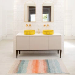 Soft Washable Multicolour Bathroom Mat - Solene 11 Soft Washable Multicolour Bathroom Mat - Solene -Kukoon Rugs Store Washable Solene room web bathroom S 1