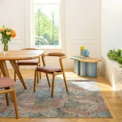 Soft Washable Green Leaf Print Rug - Sylvan -Kukoon Rugs Store Washable Sylvan room web R location 1