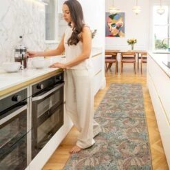 Soft Washable Green Leaf Print Rug - Sylvan -Kukoon Rugs Store Washable Sylvan room web RRL location 1