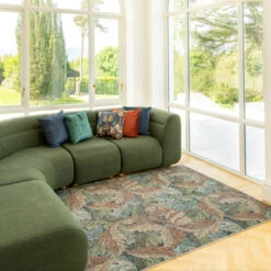 Soft Washable Green Leaf Print Rug - Sylvan -Kukoon Rugs Store Washable Sylvan room web location 2