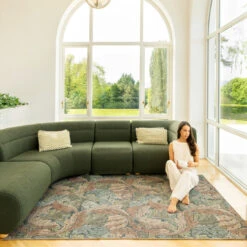 Soft Washable Green Leaf Print Rug - Sylvan -Kukoon Rugs Store Washable Sylvan room web location 2 publication