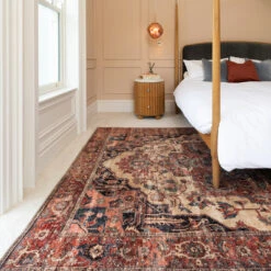 Soft Washable Terracotta Medallion Rug - Verity -Kukoon Rugs Store Washable Verity room web Bedroom L