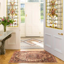 Soft Washable Terracotta Bathroom Mat - Verity -Kukoon Rugs Store Washable Verity room web RRL location hall 1