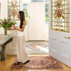 Soft Washable Terracotta Medallion Rug - Verity -Kukoon Rugs Store Washable Verity room web RRL location hall 2