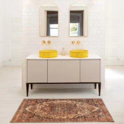 Soft Washable Terracotta Bathroom Mat - Verity -Kukoon Rugs Store Washable Verity room web bathroom S 1