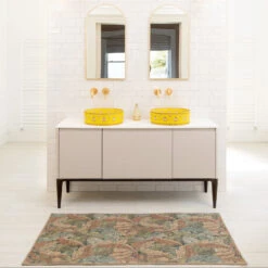 Soft Washable Green Leaf Doormat - Sylvan 13 Soft Washable Green Leaf Doormat - Sylvan -Kukoon Rugs Store Washable sylvan room web bathroom S 1