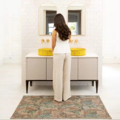 Soft Washable Green Leaf Doormat - Sylvan 12 Soft Washable Green Leaf Doormat - Sylvan -Kukoon Rugs Store Washable sylvan room web bathroom S 2