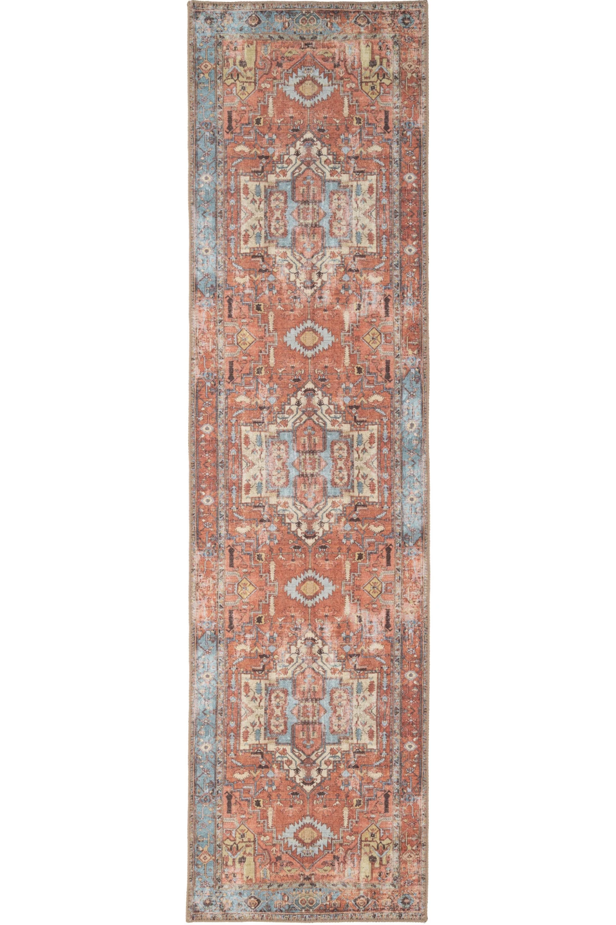 Flatwoven Washable Distressed Terracotta Aztec Boho Rug - Yana 11 Flatwoven Washable Distressed Terracotta Aztec Boho Rug - Yana - Image 9