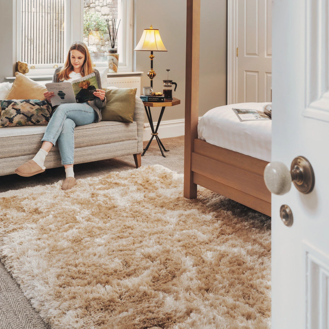 Plush Soft Cream Shaggy Area Rug - Zia 4 Plush Soft Cream Shaggy Area Rug - Zia - Image 2