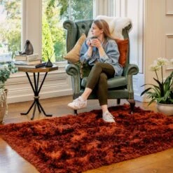 Plush Soft Rust Orange Shaggy Rug - Zia -Kukoon Rugs Store Zia Rust Room web