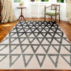 Modern Grey Geometric Triangle Living Room Rug - Powell -Kukoon Rugs Store alabama powell grey 5432