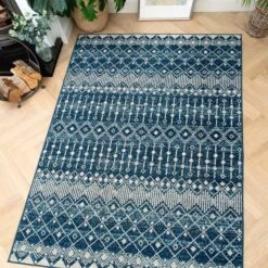 Blue Moroccan Tile Living Room Rug -Kukoon Rugs Store amora blue 4904 2