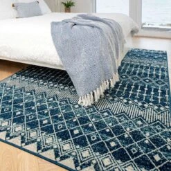 Blue Moroccan Tile Living Room Rug -Kukoon Rugs Store amora blue 5646
