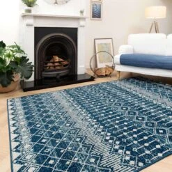 Blue Moroccan Tile Living Room Rug -Kukoon Rugs Store amora blue 5646 5B1 5D