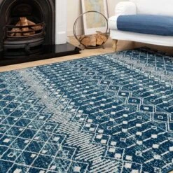 Blue Moroccan Tile Living Room Rug -Kukoon Rugs Store amora blue 5646 5B3 5D