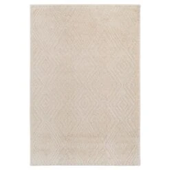 Warm White Tufted Diamond Rug - Elino
