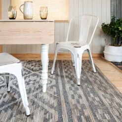 Grey Aztec Textured Flatweave Indoor Outdoor Area Rug - Pavillion -Kukoon Rugs Store aztec grey 00188 5B3 5D
