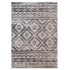 Grey Aztec Textured Flatweave Indoor Outdoor Area Rug - Pavillion -Kukoon Rugs Store aztec grey 00188 5B5 5D