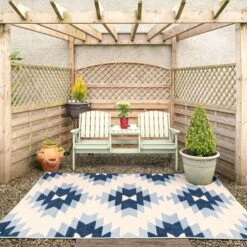 Light Blue Aztec Outdoor Area Rug - Bali 11 Light Blue Aztec Outdoor Area Rug - Bali -Kukoon Rugs Store bali blue 3505
