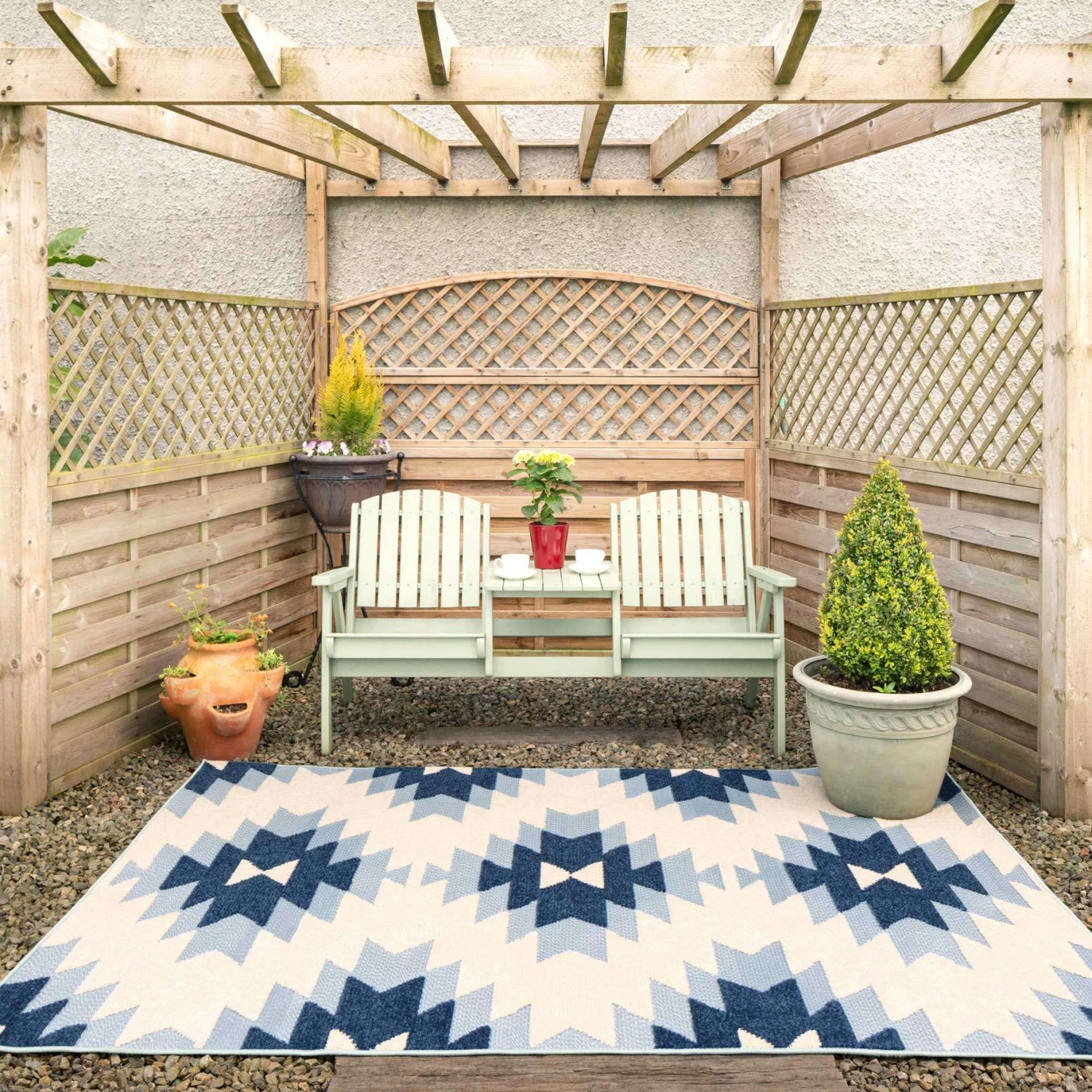 Light Blue Aztec Outdoor Area Rug - Bali 5 Light Blue Aztec Outdoor Area Rug - Bali - Image 3