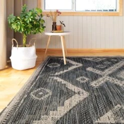 Grey Textured Flatweave Aztec Indoor Outdoor Area Rug - Bartlett -Kukoon Rugs Store bartlett grey 1864 5B1 5D