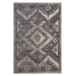 Grey Textured Flatweave Aztec Indoor Outdoor Area Rug - Bartlett -Kukoon Rugs Store bartlett grey 3000