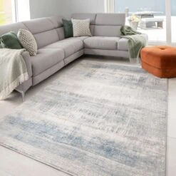 Soft Blue Distressed Abstract Living Room Area Rug - Bedtime -Kukoon Rugs Store bedtime blue 9225