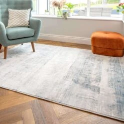 Soft Blue Distressed Abstract Living Room Area Rug - Bedtime -Kukoon Rugs Store bedtime blue 9225 5B5 5D
