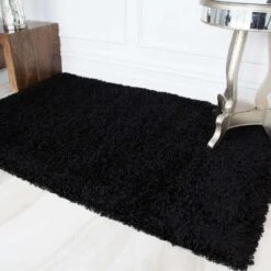 Super Soft Black Shaggy Runner Rug -Kukoon Rugs Store black 0937 5B4 5D
