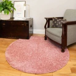 Blush Pink Shaggy Circle Rug
