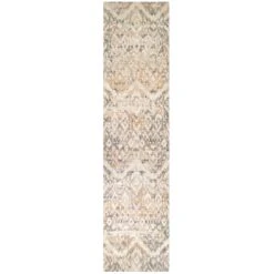 Distressed Grey Gold Diamond Hall Runner Rug