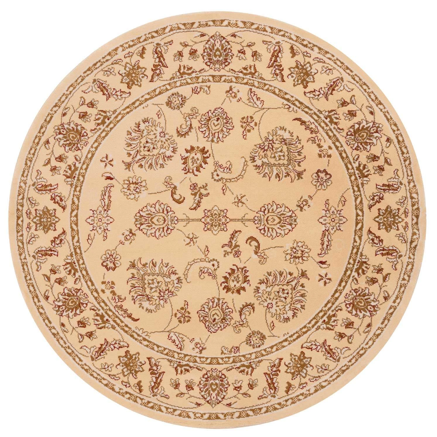 Traditional Cream Motif Round Rug 3 Traditional Cream Motif Round Rug