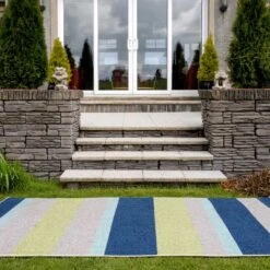 Blue Striped Indoor Outdoor Rug - Cordy -Kukoon Rugs Store cordy blue 05072