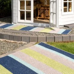 Blue Striped Indoor Outdoor Rug - Cordy -Kukoon Rugs Store cordy blue 05347