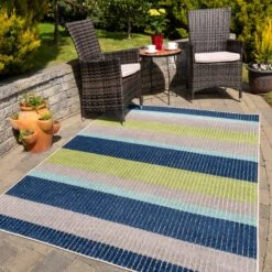 Blue Striped Indoor Outdoor Rug - Cordy -Kukoon Rugs Store cordy blue 3169
