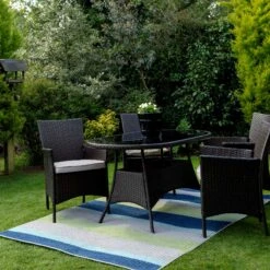 Blue Striped Indoor Outdoor Rug - Cordy -Kukoon Rugs Store cordy blue 4015