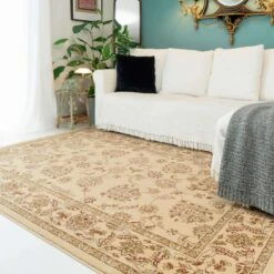 Traditional Cream Motif Bordered Rug - Dana -Kukoon Rugs Store dana cream 4309 5B3 5D