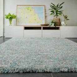 Soft Mottled Duck Egg Shaggy Area Rug - Camberley -Kukoon Rugs Store duck egg blue 07137