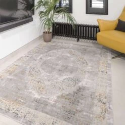Traditional Grey Medallion Living Room Rug - Dunn -Kukoon Rugs Store dunn grey 8437
