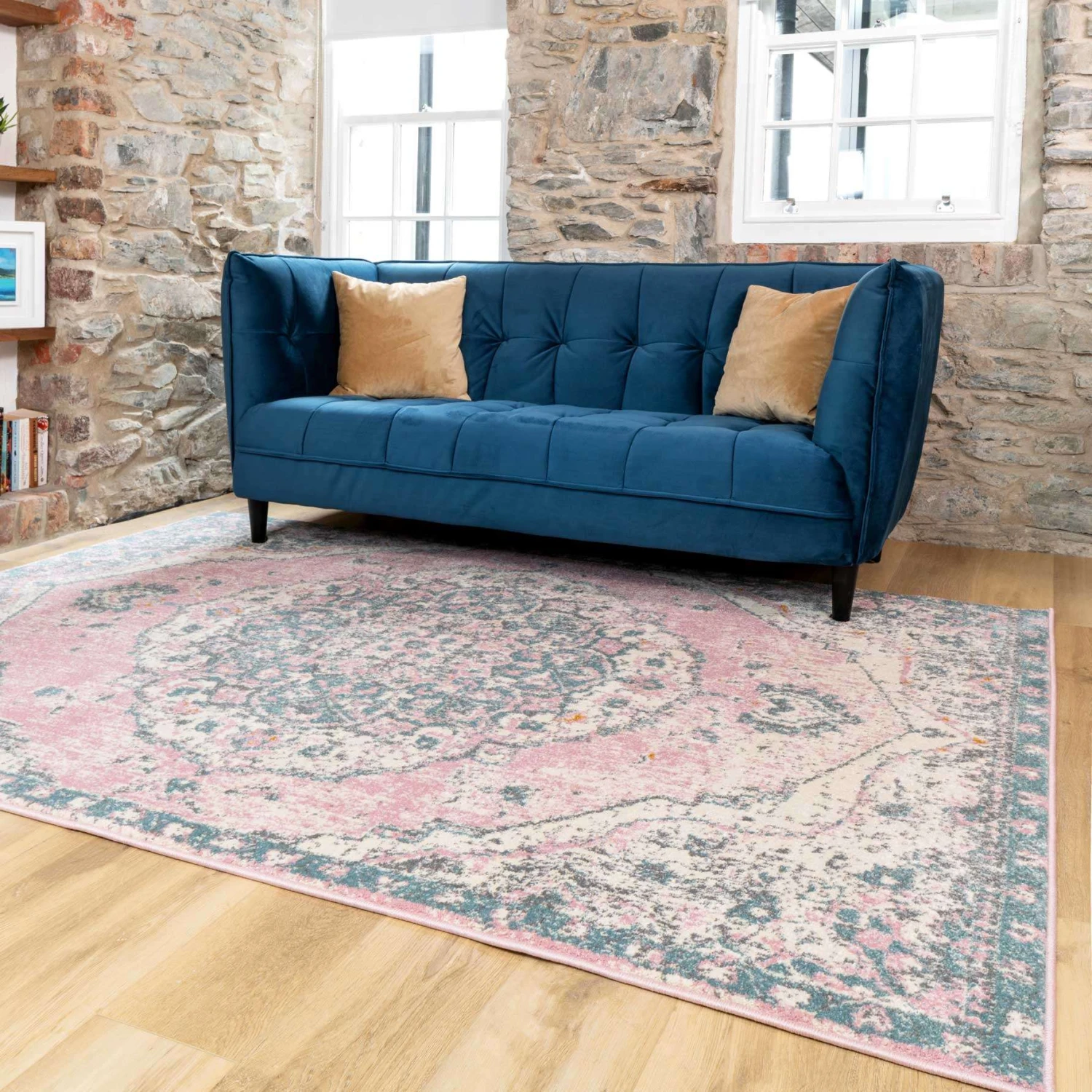 Distressed Pink Medallion Area Rug - Emelia 5 Distressed Pink Medallion Area Rug - Emelia - Image 3