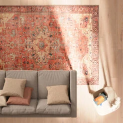 Kashan Washable Terracotta Rug - Viv 23 Kashan Washable Terracotta Rug - Viv -Kukoon Rugs Store everyday Viv Room web Livingroom overhead