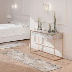 Distressed Beige Art Deco Runner Rug -Kukoon Rugs Store hatton busby beige overhead RR copy for web 5B1 5D