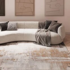Distressed Abstract Beige Area Rug - Grace 21 Distressed Abstract Beige Area Rug - Grace -Kukoon Rugs Store hatton grace beige cam 1 bedroom for web 5B2 5D