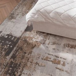 Distressed Abstract Beige Area Rug - Grace 22 Distressed Abstract Beige Area Rug - Grace -Kukoon Rugs Store hatton grace beige closer section bed cam 9 for web