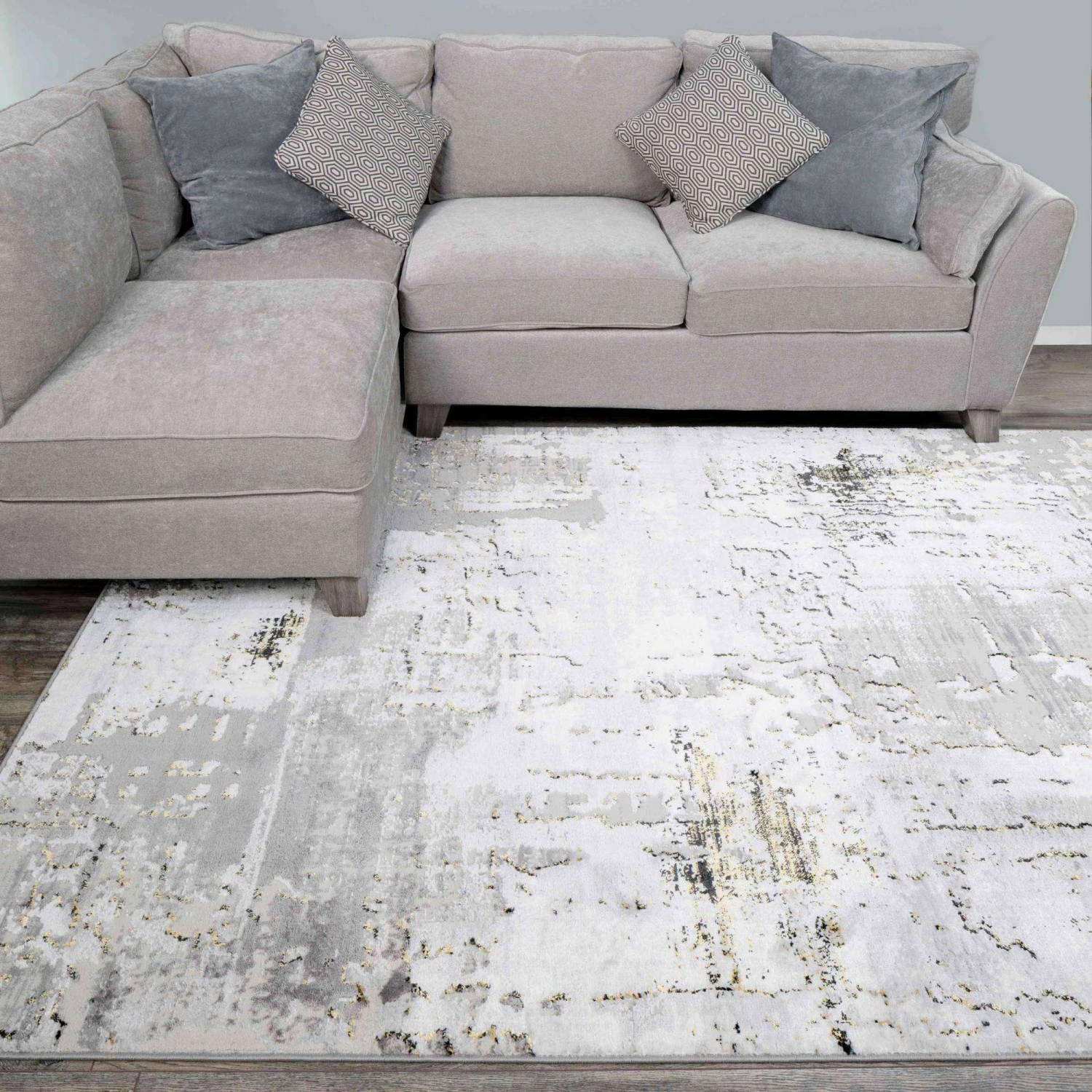Modern Gold Abstract Distressed Living Room Rugs - Grace 4 Modern Gold Abstract Distressed Living Room Rugs - Grace - Image 2