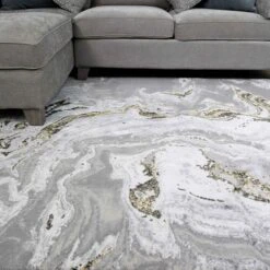 Gold Abstract Swirl Pattern Living Room Rugs - Marble -Kukoon Rugs Store hatton marble gold 21