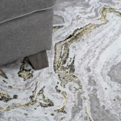 Gold Abstract Swirl Pattern Living Room Rugs - Marble -Kukoon Rugs Store hatton marble gold 5